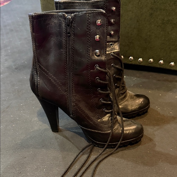 Shoes - Black Lace-Up Ankle Boots